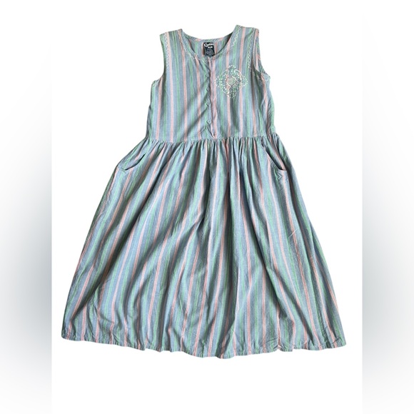 Chandni Vintage 90s Pastel Striped Prairie Dress Size Medium - Picture 5 of 9